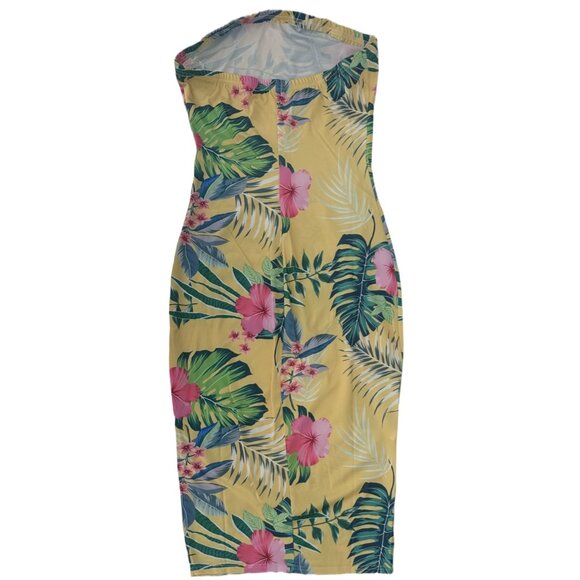 Yellow Floral  Print Strapless  Mini Dress with a Solid Slit Size Medium - Picture 2 of 5